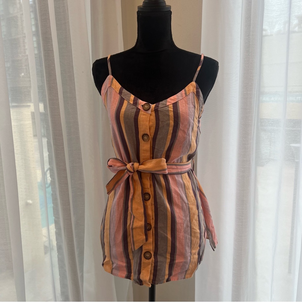 Mustard Seed Vertical Striped Tank Top with Tie